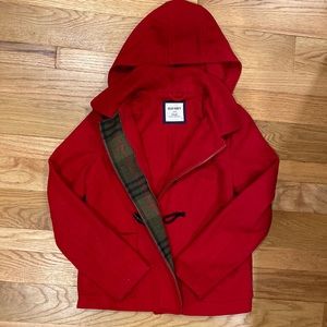 Old Navy - red wool pea coat with hood - size small